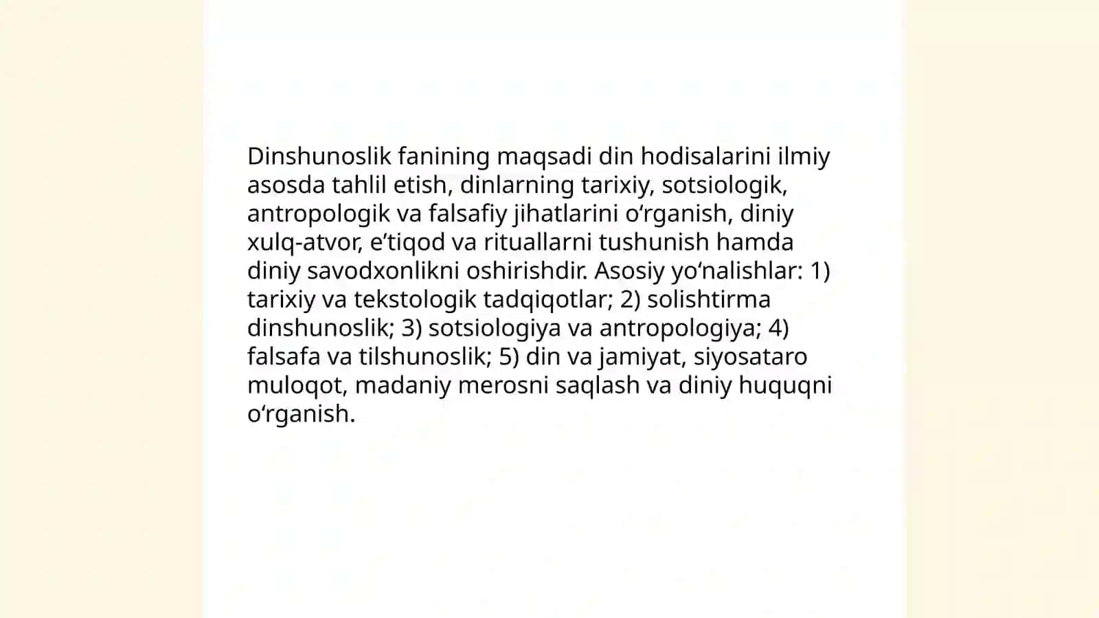 Dinshunoslik fanining pridmenti, maqsadi va vazifalari 4
