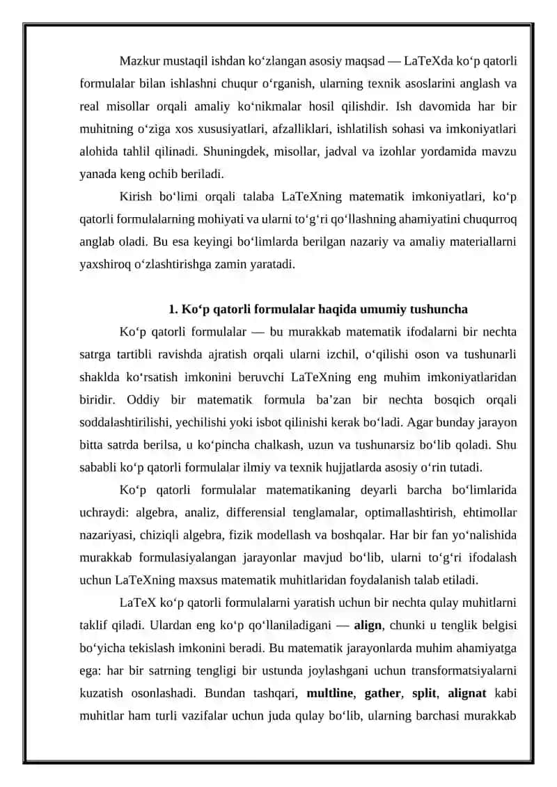 Ko‘p qatorli formulalar Mustaqil ish 4