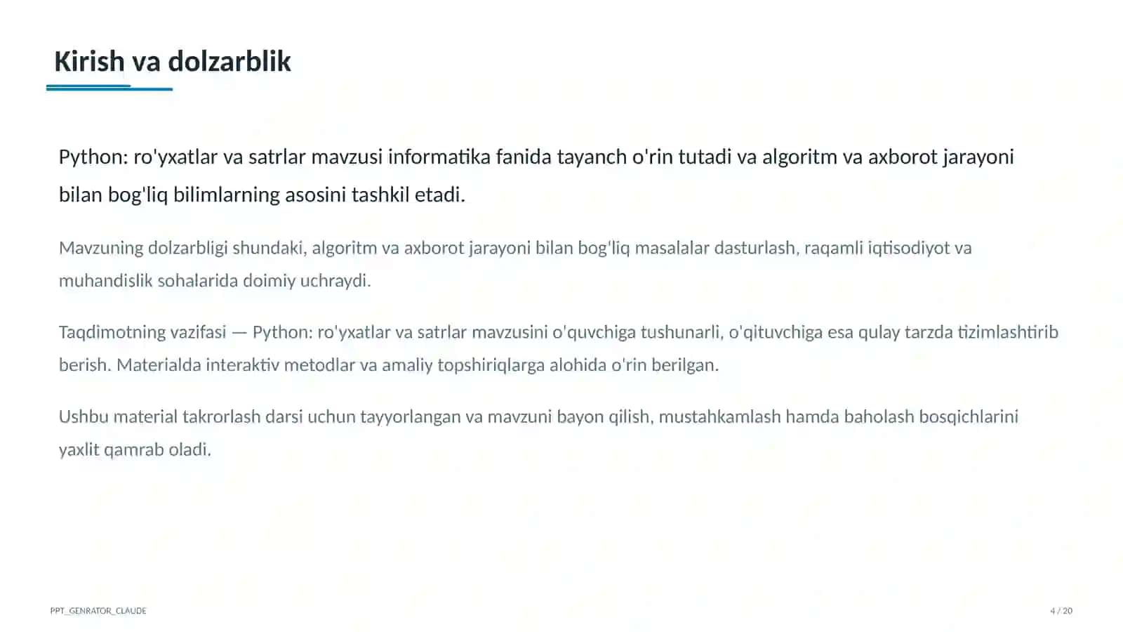 Python: ro'yxatlar va satrlar (9-sinf) 4