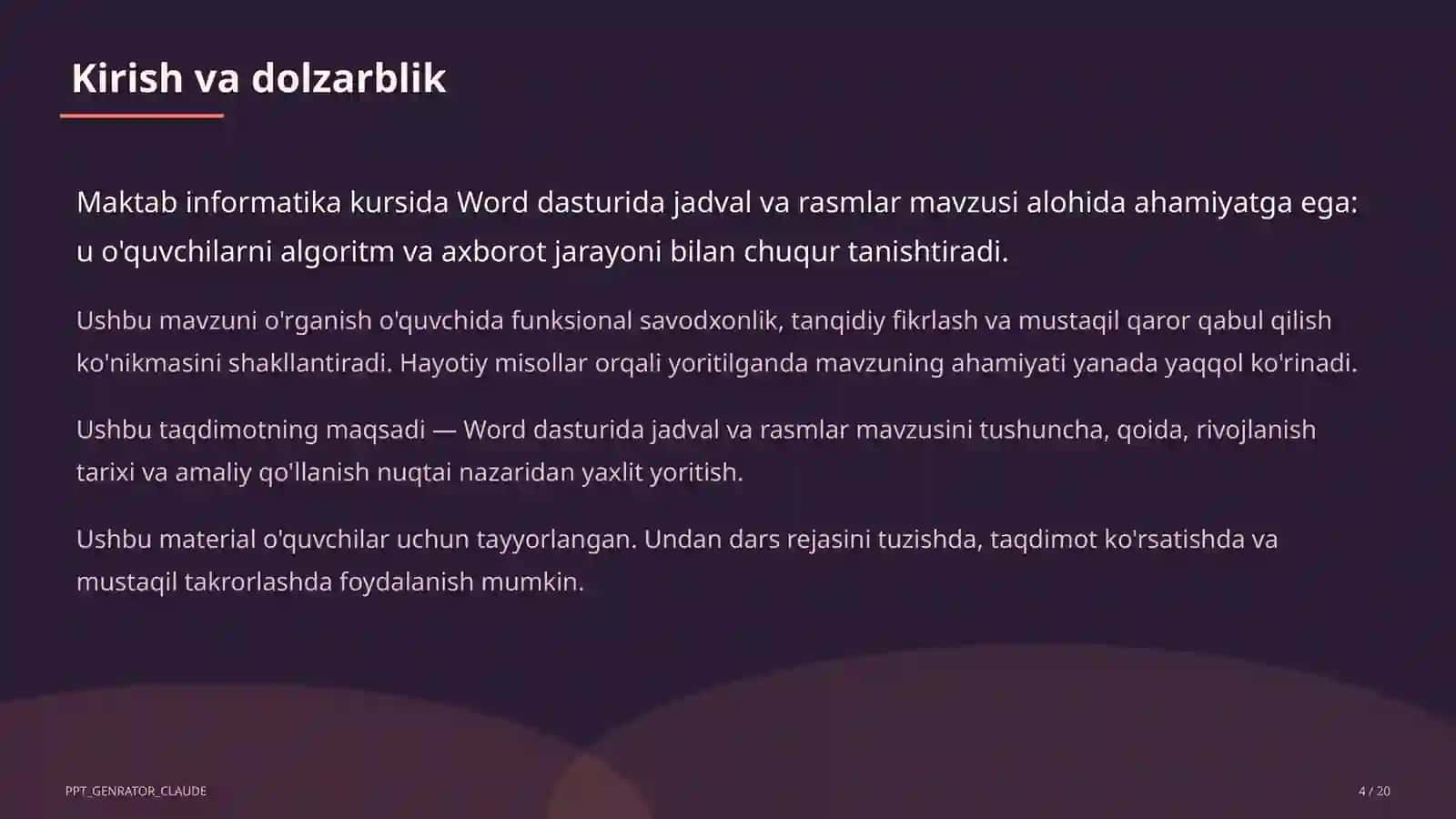 Word dasturida jadval va rasmlar (6-sinf) 4