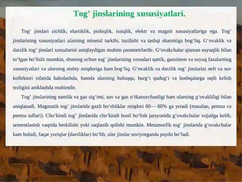 Tog’ jinsining  issiqlik xossalari 4