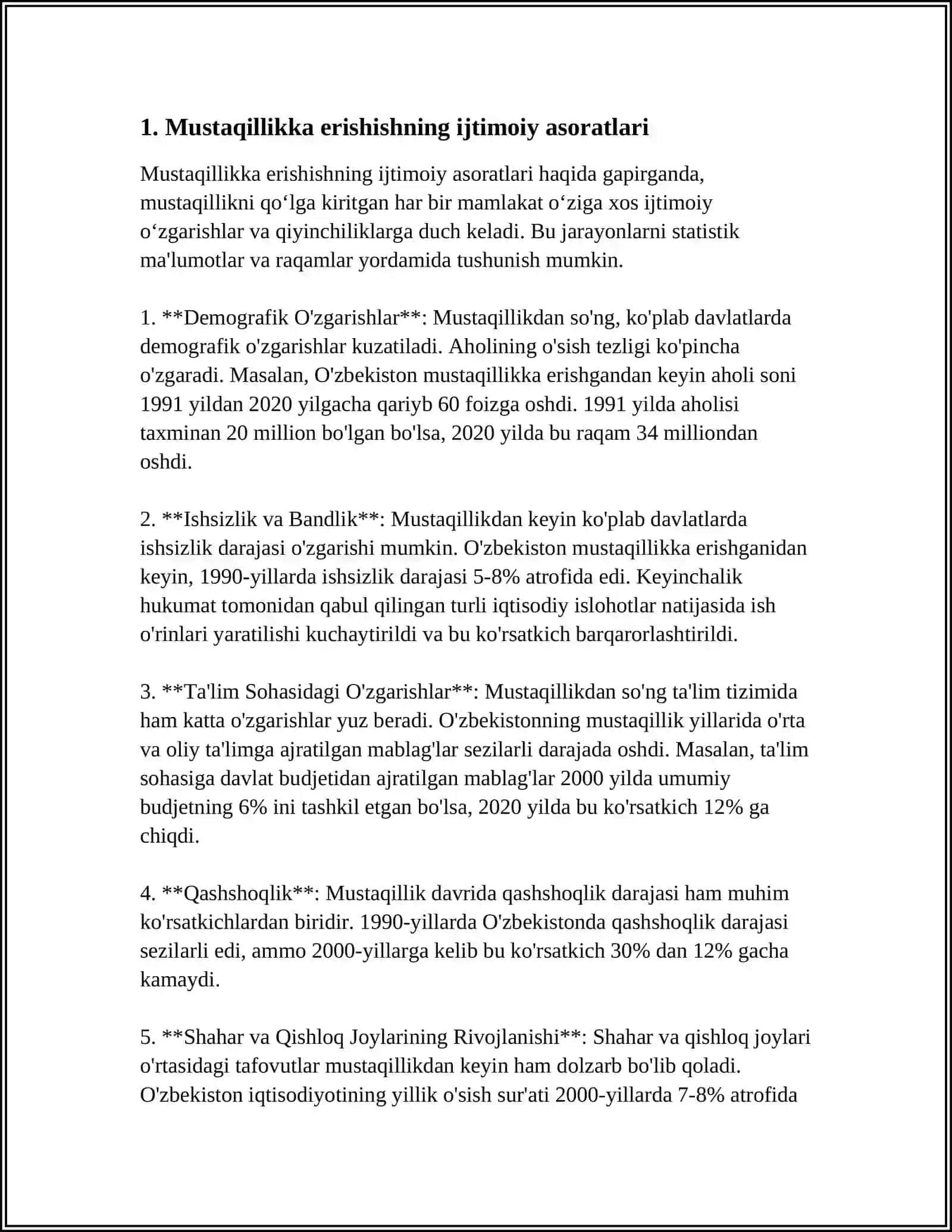 MUSTAQILLIKKA ERISHISH ARAFASIDA O'ZBEKISTONDAGI IJTIMOIY IQTISODIY JARAYONLAR 4