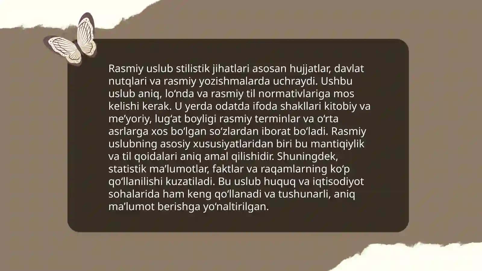 Rasmiy uslubning xususiyatlarini bayon qilish 4