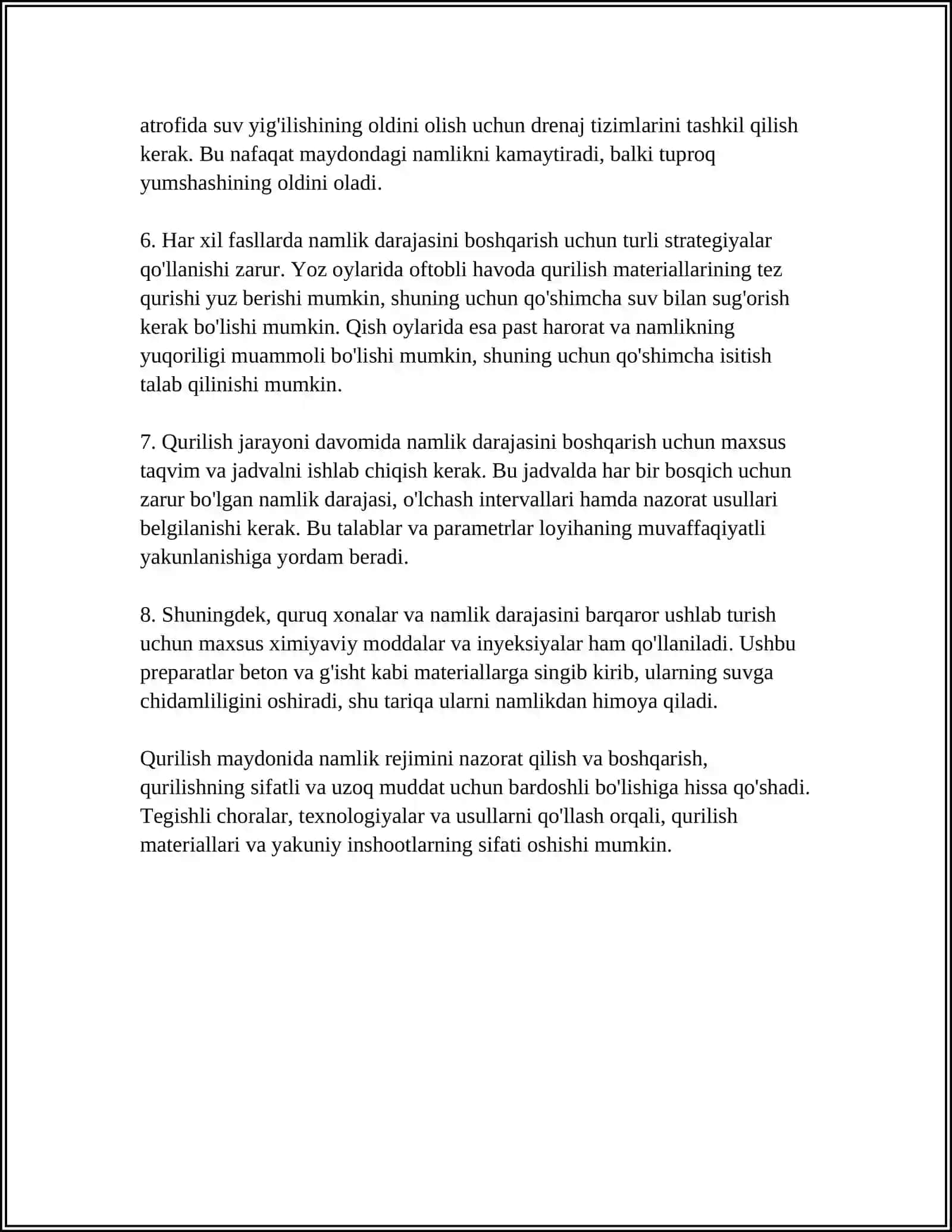 MUSTAQIL ISH Mavzu: QURILISH MAYDONINING NAMLIK REJIMI 4
