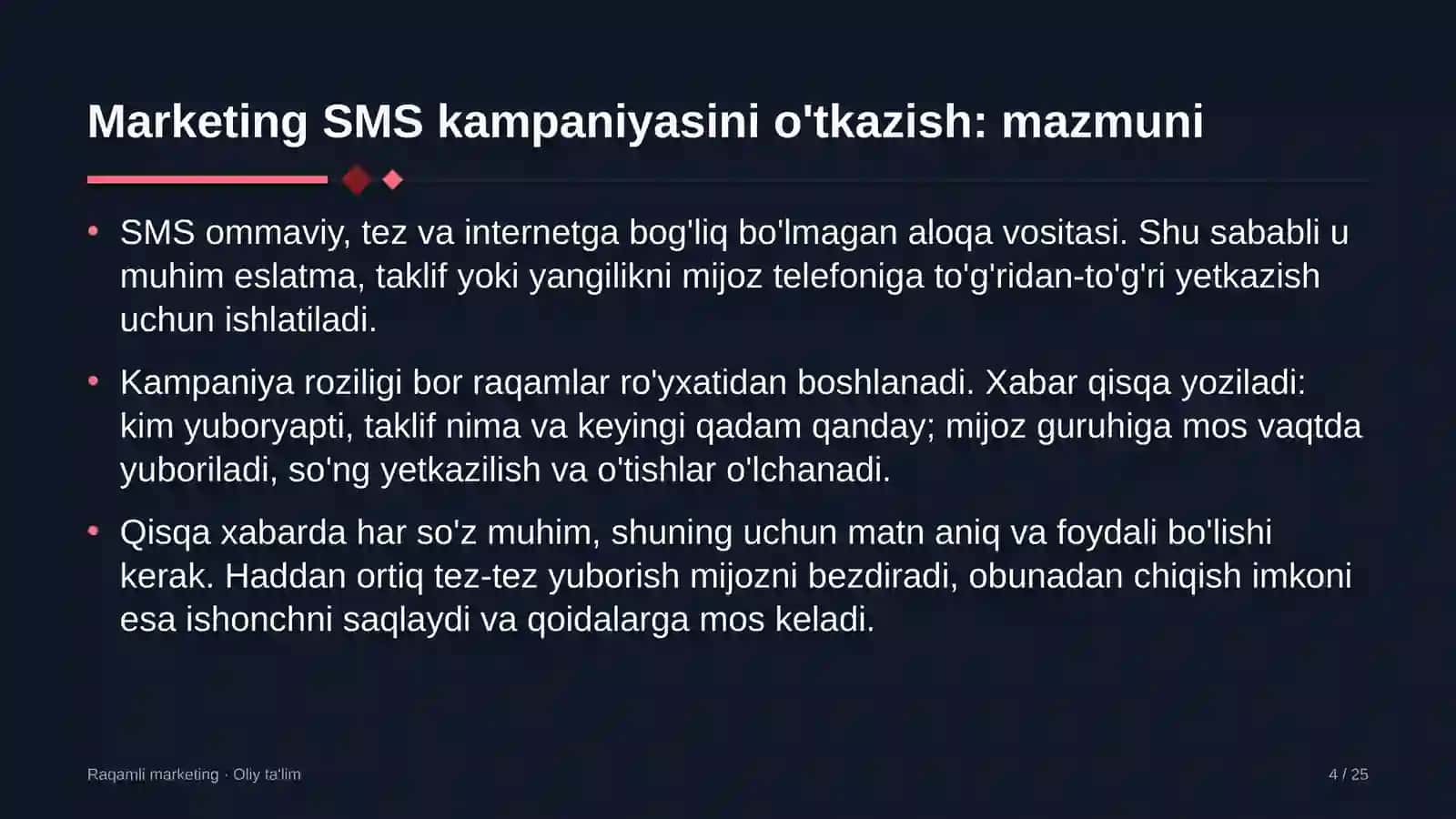 yoga studiyalarida marketing uchun sms xabarlar kampaniyasini o'tkazish 9120 4
