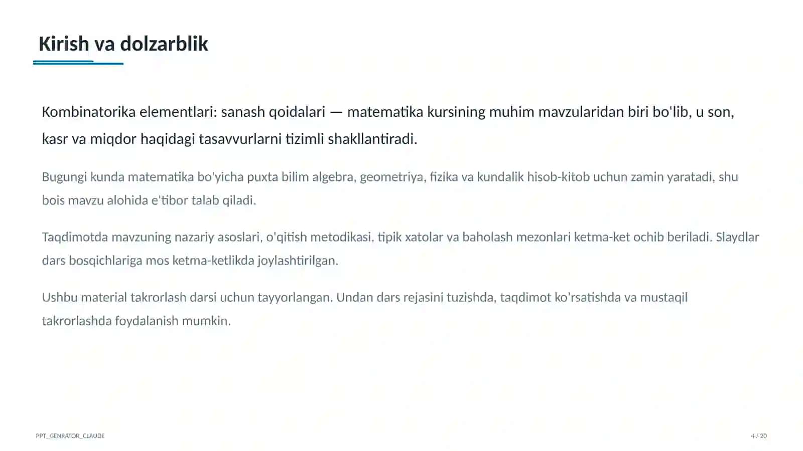 Kombinatorika elementlari: sanash qoidalari 4