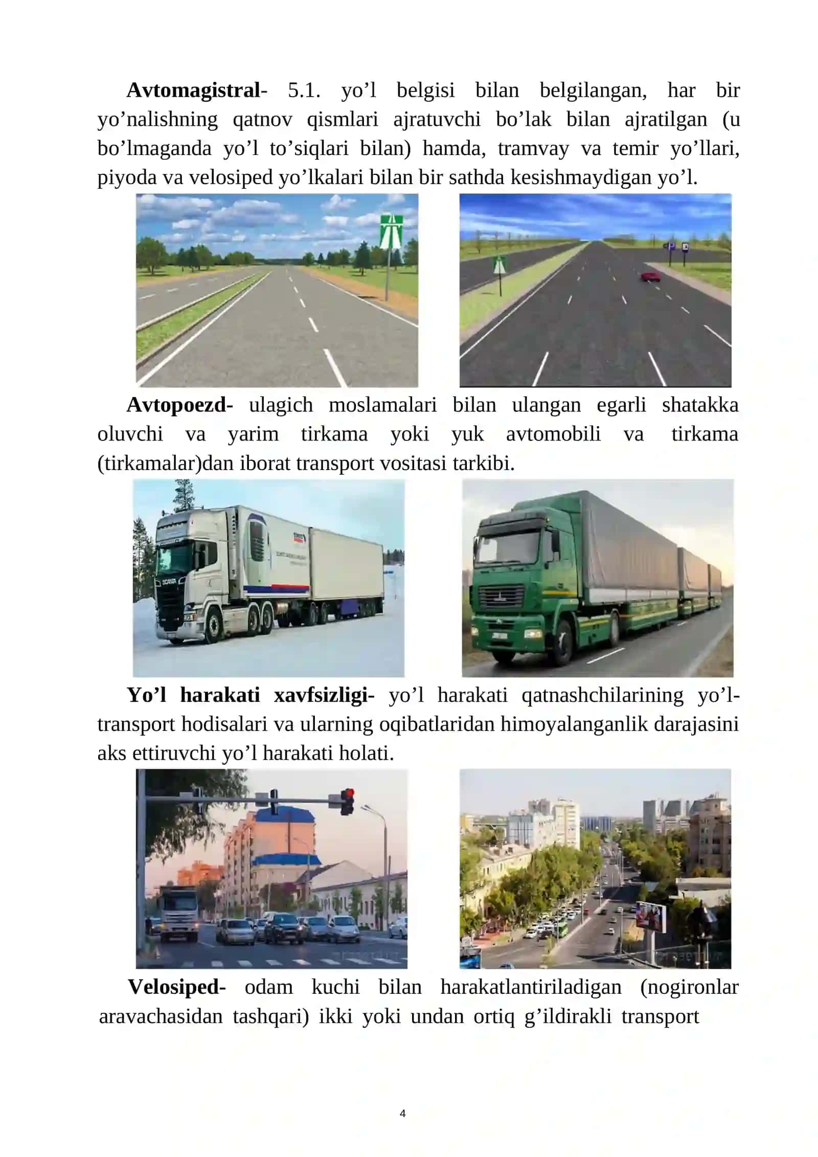 YO’L HARAKATI QOIDALARI VA HARAKAT XAVFSIZLIGI ASOSLARI FANIDAN  O’QUV QO’LLANMA 4