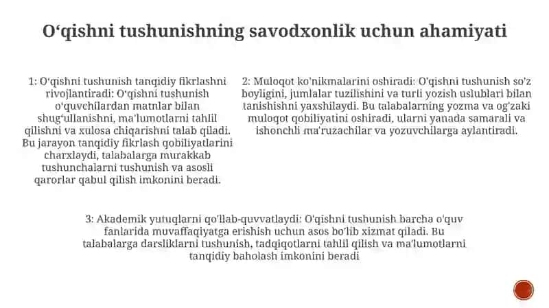 Matnni O'Qib Tushunishning O'Rni 4
