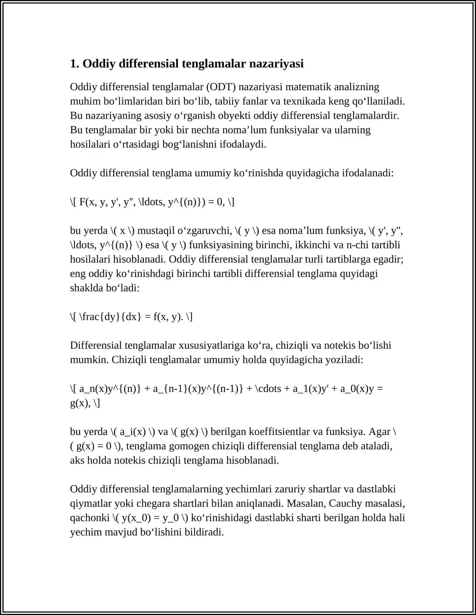 ODDIY DIFFERENSHIAL TENGLAMALAR UCHUN KOSHI MASALASINI YECHISHDA TAQRIBIY METODLAR 4