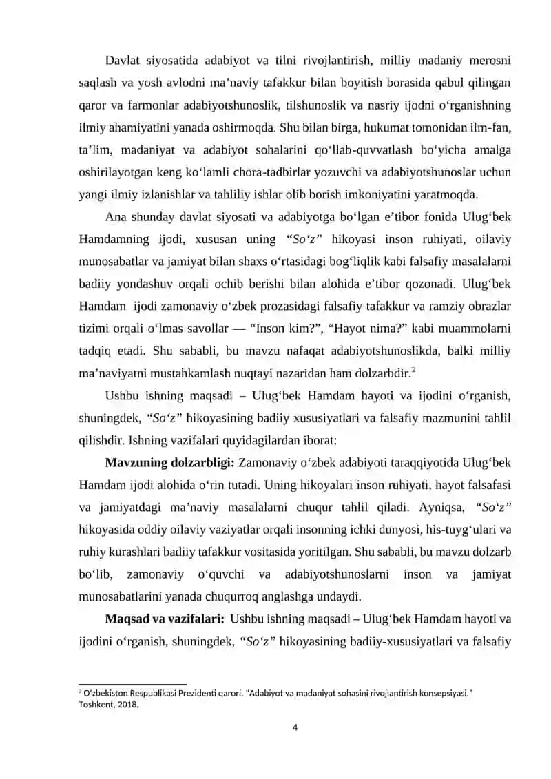 "ULUG‘BEK HAMDAM HAYOTI VA IJODI “SOʻZ” HIKOYASI TAHLILI" 4