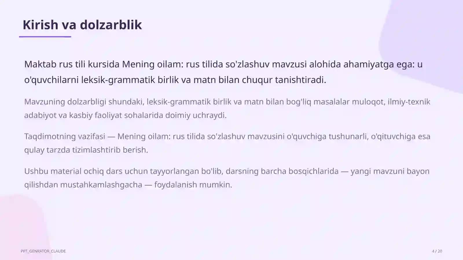 Mening oilam: rus tilida so'zlashuv (3-sinf) 4