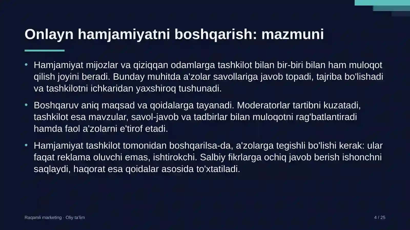 Yoshlar turizmida onlayn hamjamiyatni boshqarish 4