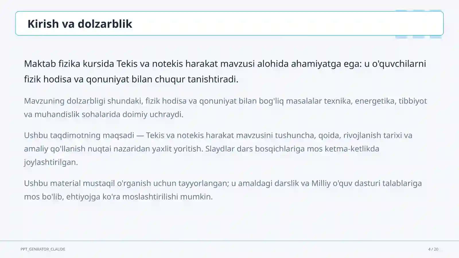 Tekis va notekis harakat (7-sinf) 4