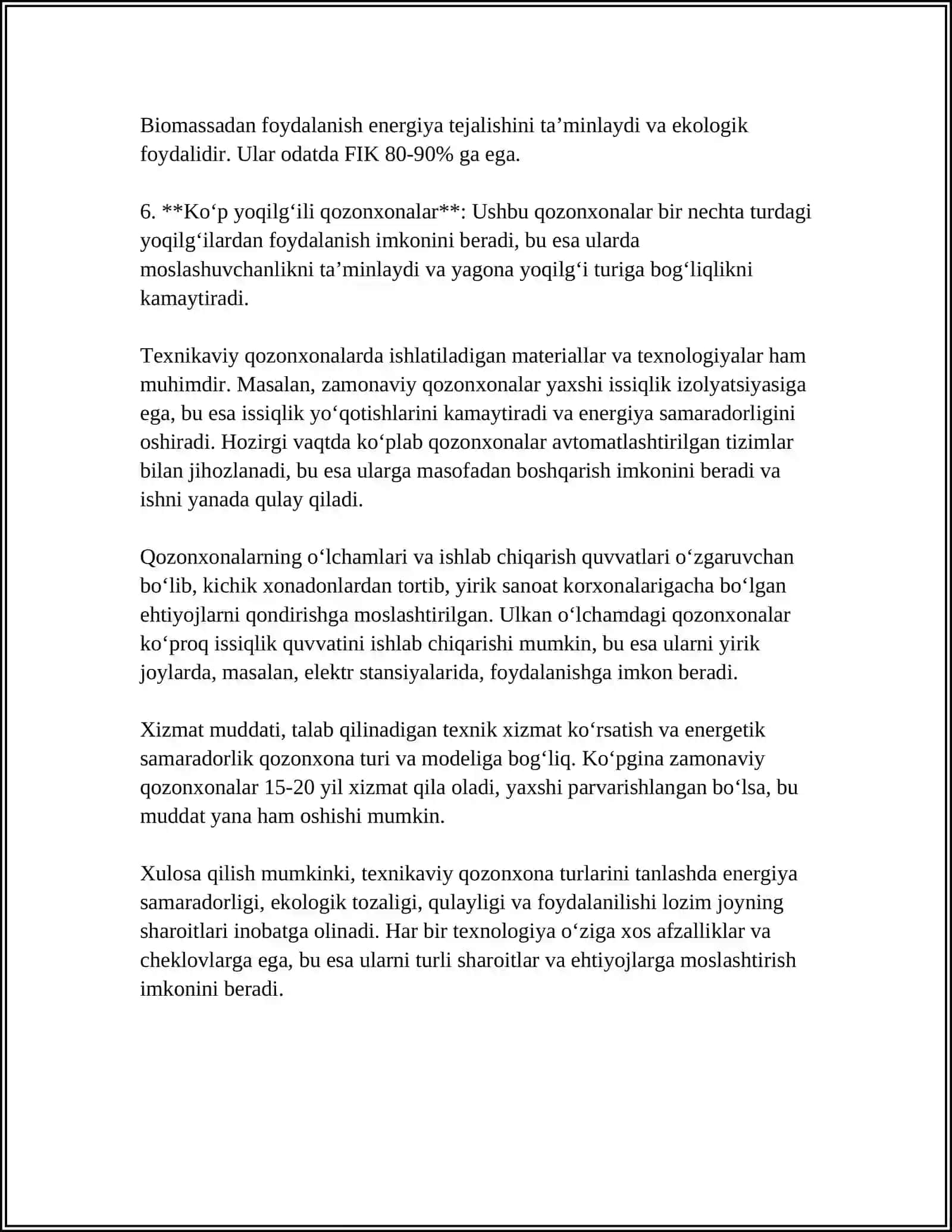 TEXNIKAVIY QOZONXONA TURLARI VA ULARNING XARAKTERISTIKALARI 4
