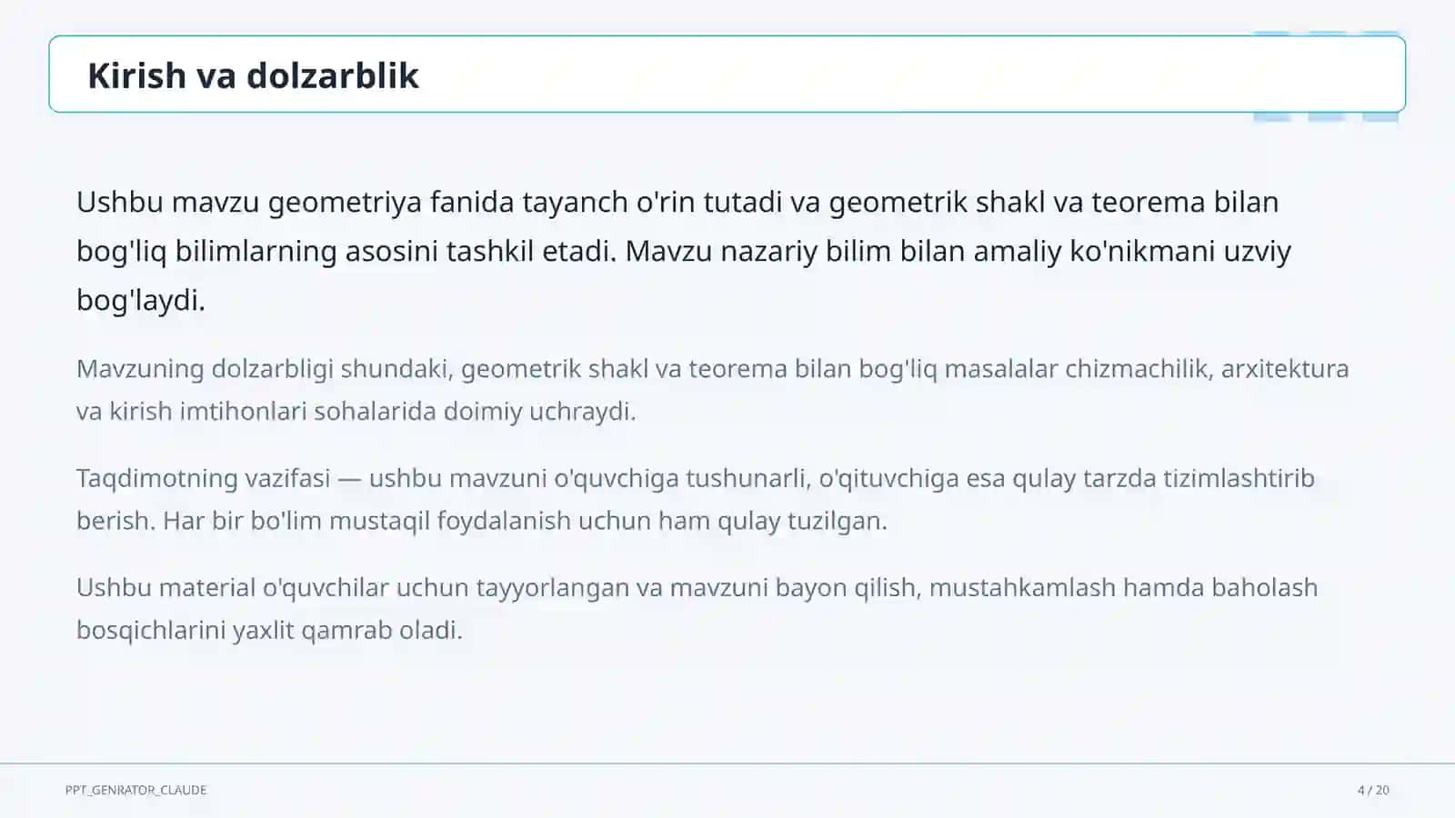 Geometriyaning boshlang'ich tushunchalari: nuqta, to'g'ri chiziq, kesma (7-sinf) 4
