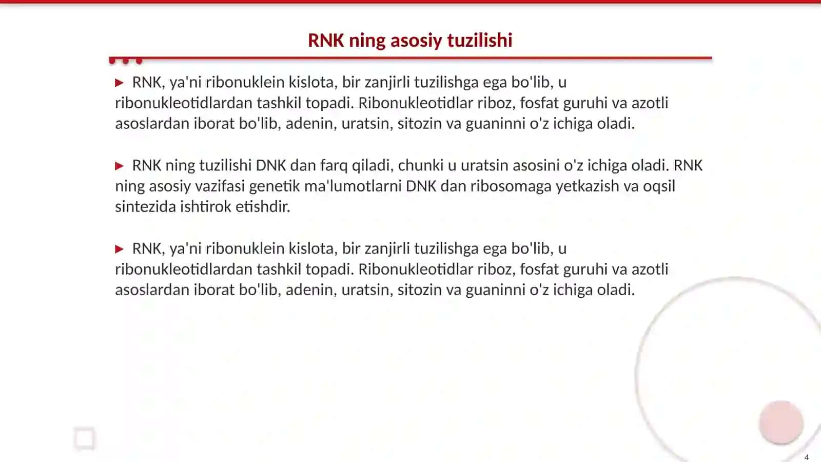 DNK va RNK ning tuzilishi va funksiyalari 4