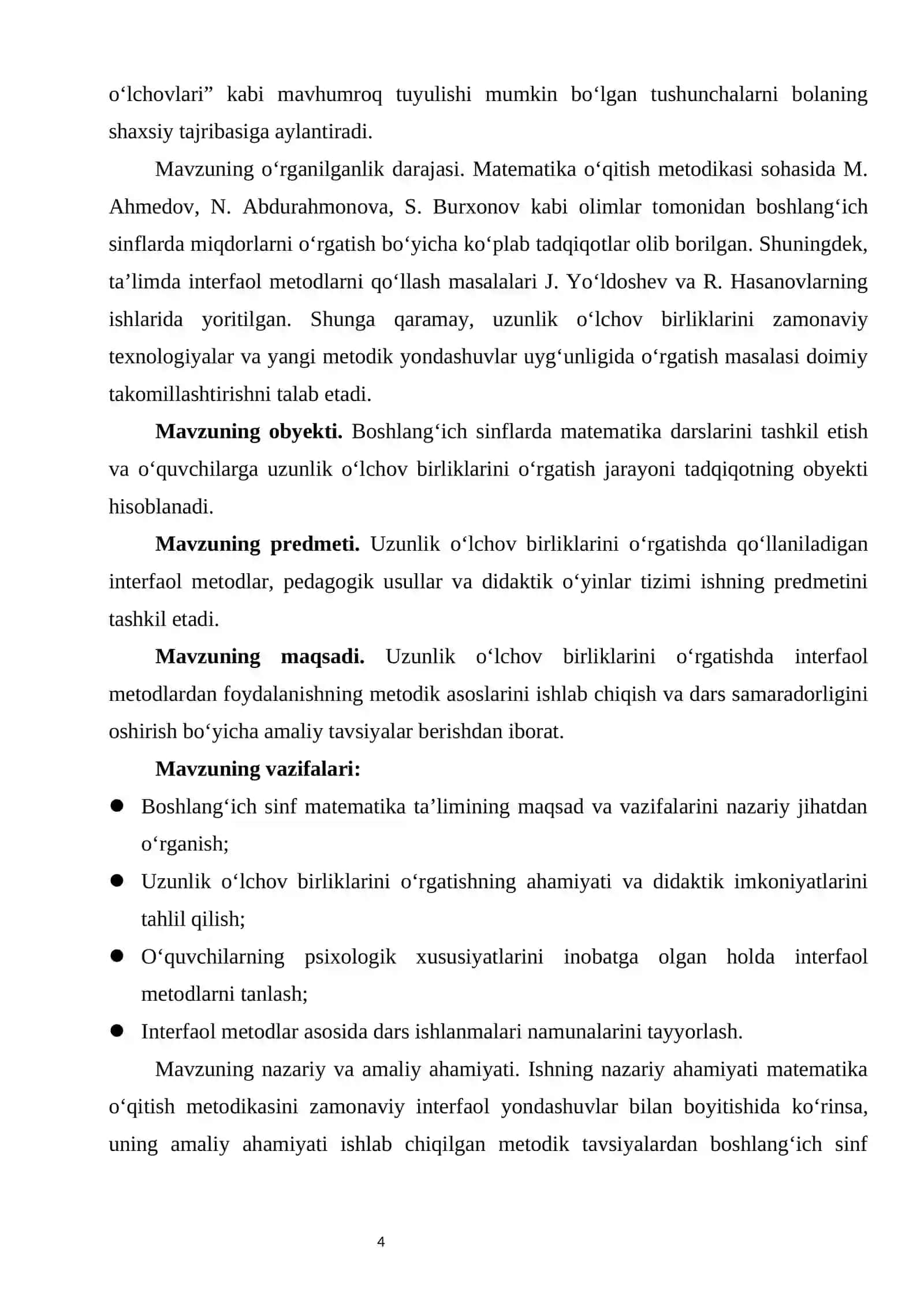 Uzunlik o‘lchov birliklarini o‘rgatishda interfaol metodlardan foydalanish kurs ishi 4