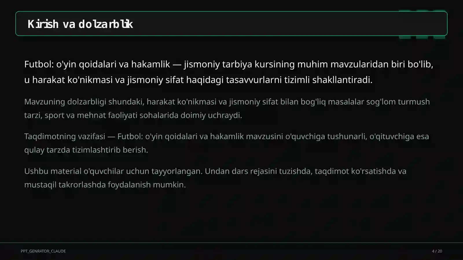 Futbol: o'yin qoidalari va hakamlik (9-sinf) 4