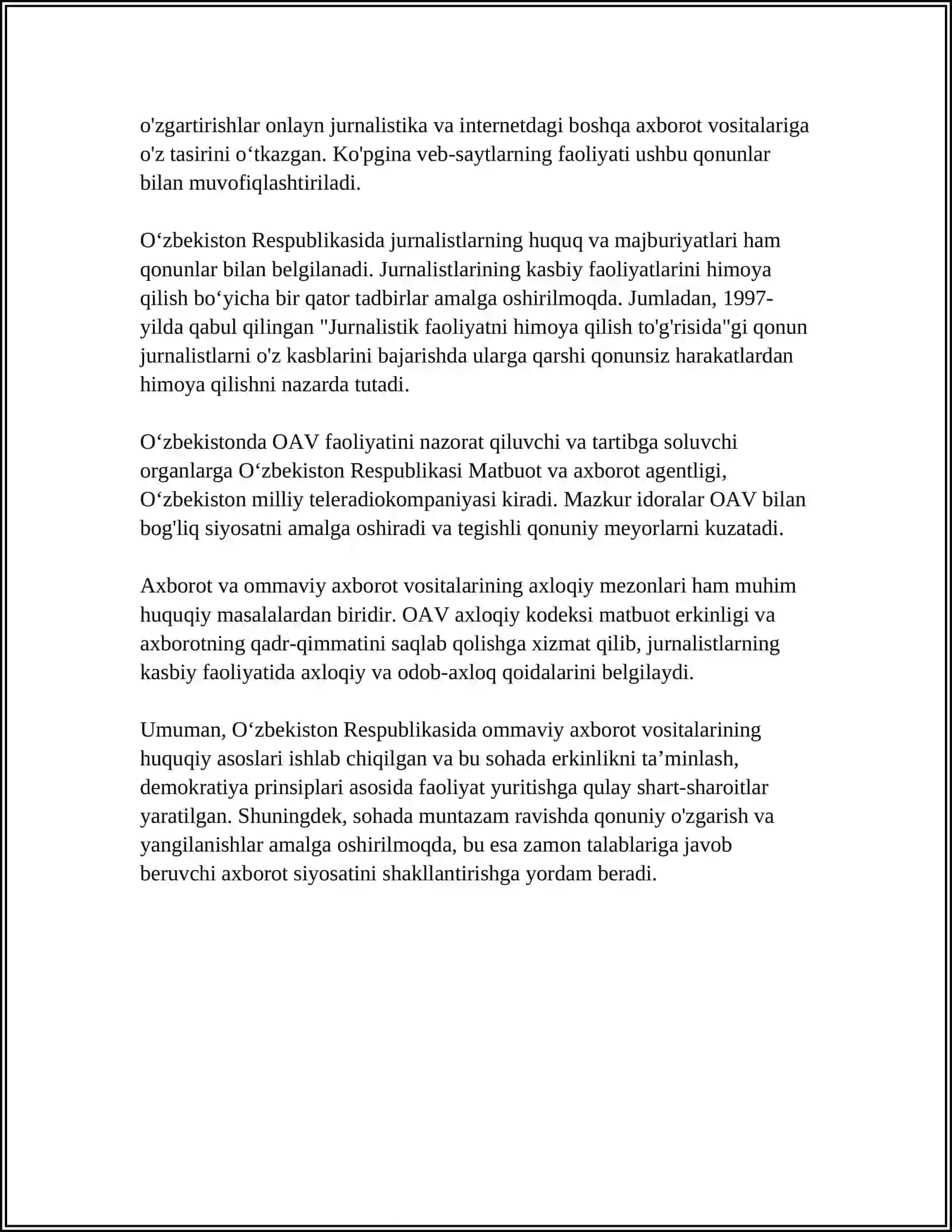 Ommaviy axborot vositalarining faoliyati 4