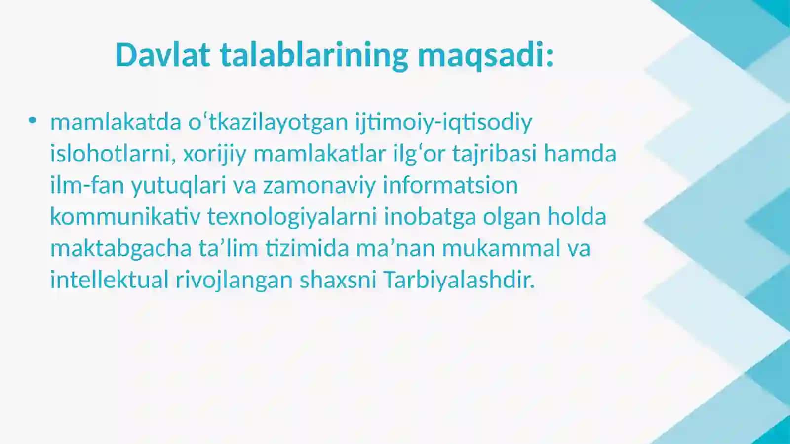 O‘zbekiston Respublikasiningilkvamaktabgachayoshdagi bolalar rivojlanishiga qo‘yiladigan davlat talablari 4