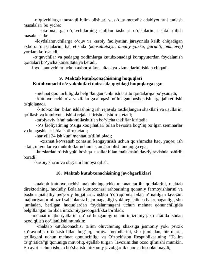 Umumta'lim muassasasi kutubxonachisining lavozimi 4
