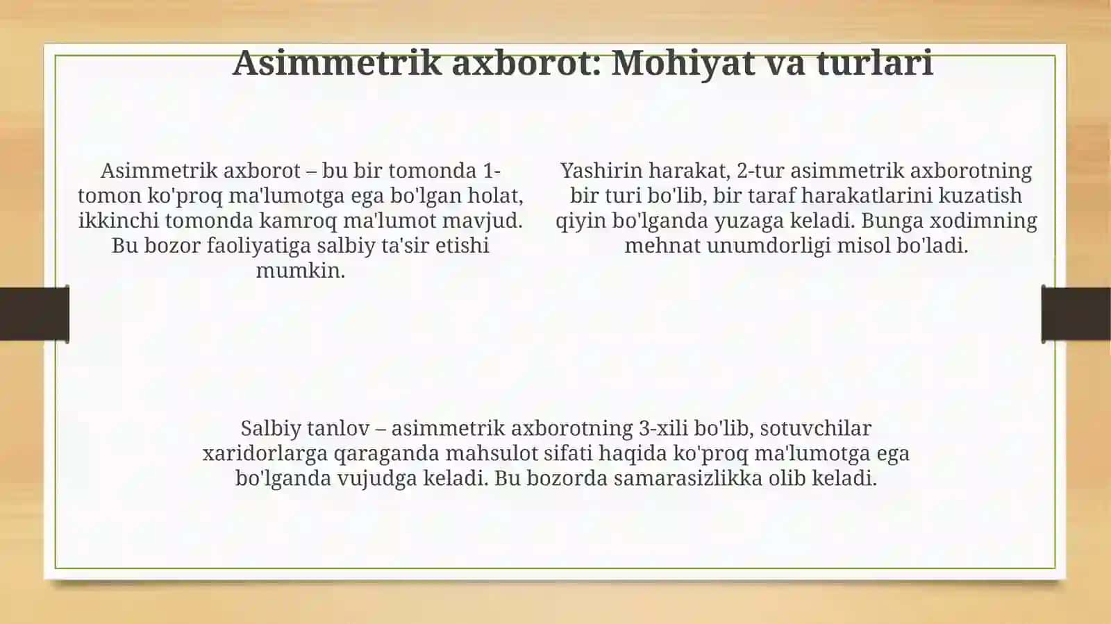 Oligopoliya va Monopolistik raqobat: asimmetrik axborotning roli 4