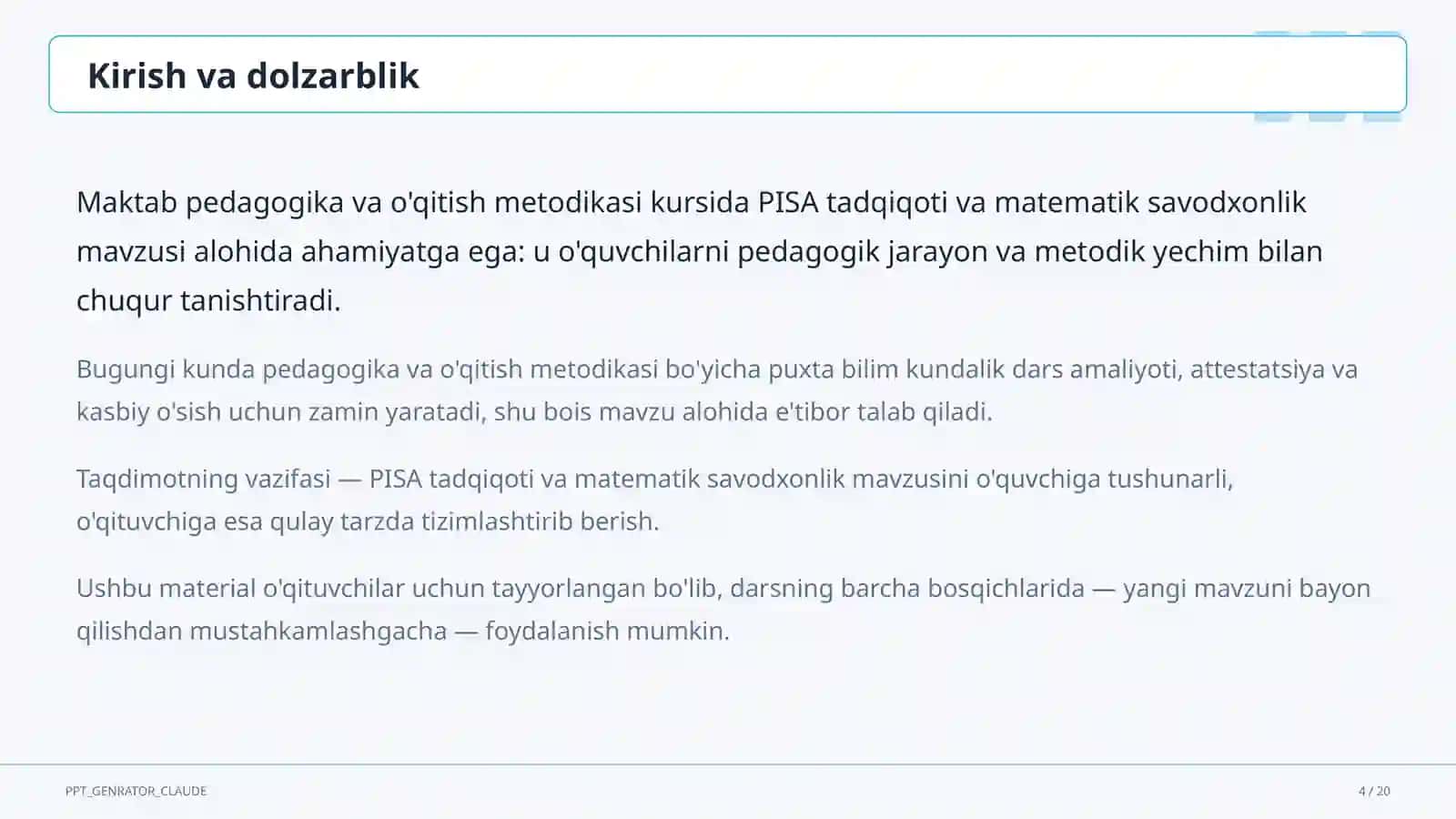 PISA tadqiqoti va matematik savodxonlik 4