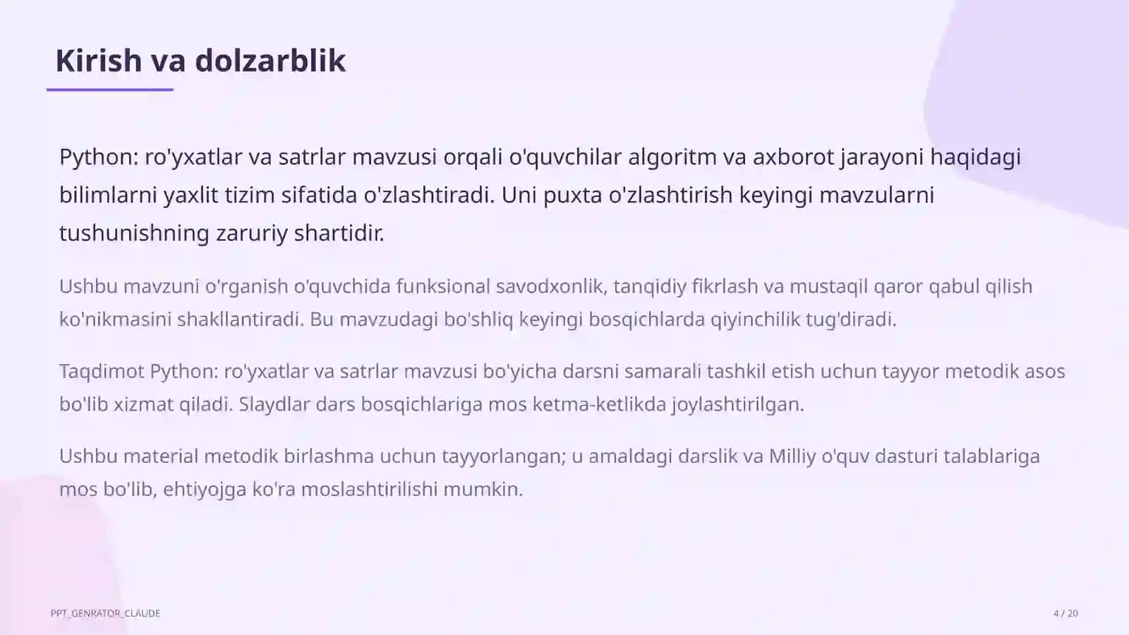 ro'yxatlar va satrlar (9-sinf) 4