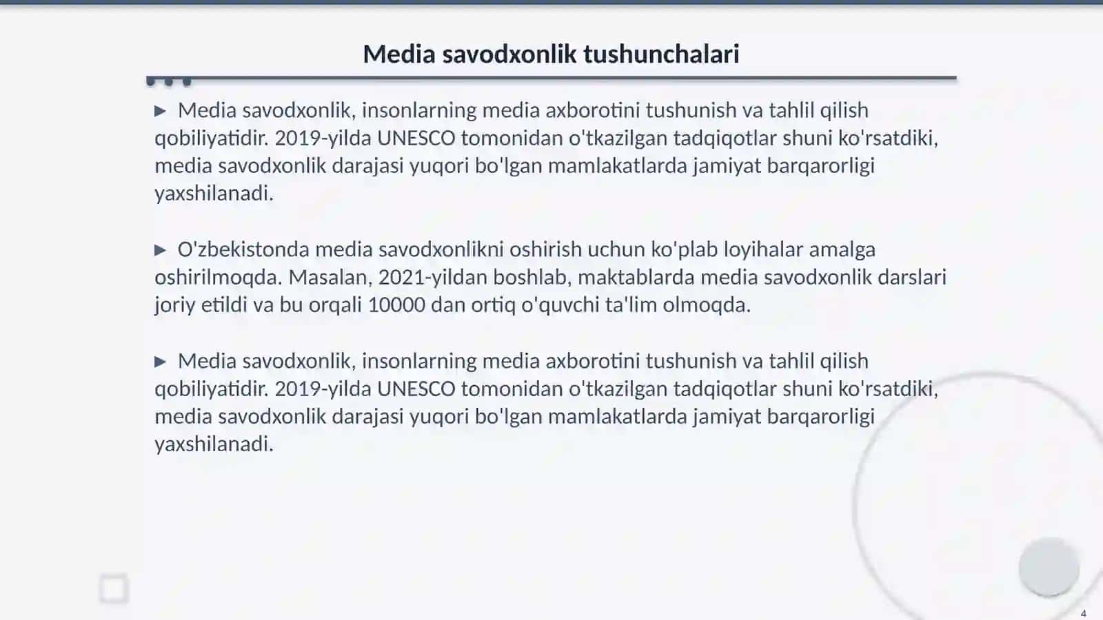 Media orqalik jamoatchilik fikrini shakllantirish mavzusida Media savodxonlik fanidan 4