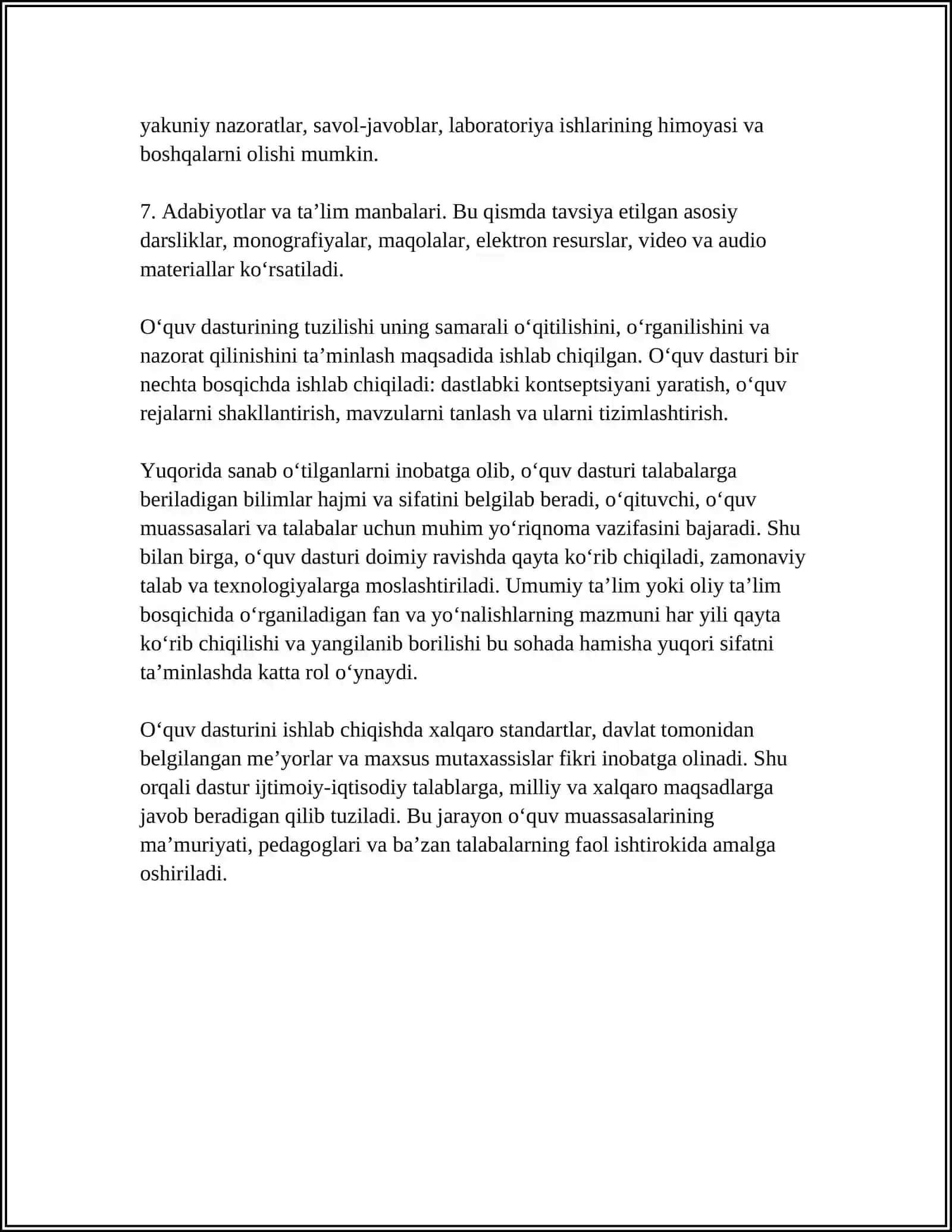 O'QUV DASTURI TAHLILI(4-SINFLAR KESIMIDA) 4