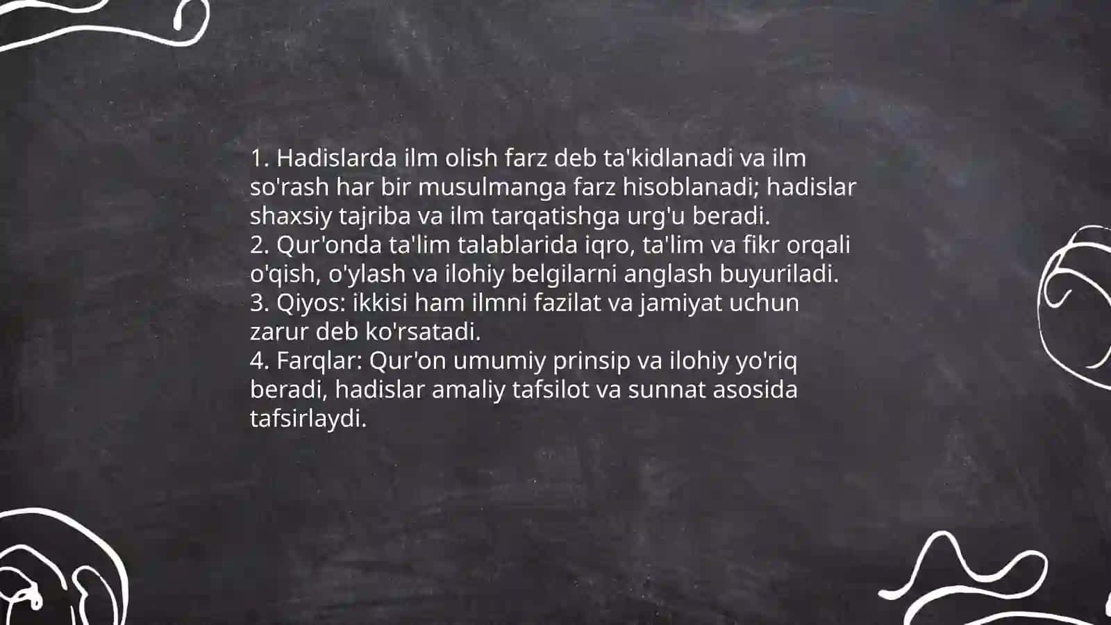 Hadislarda ilm organish masalalarga qiyosiy tavsif berish 4