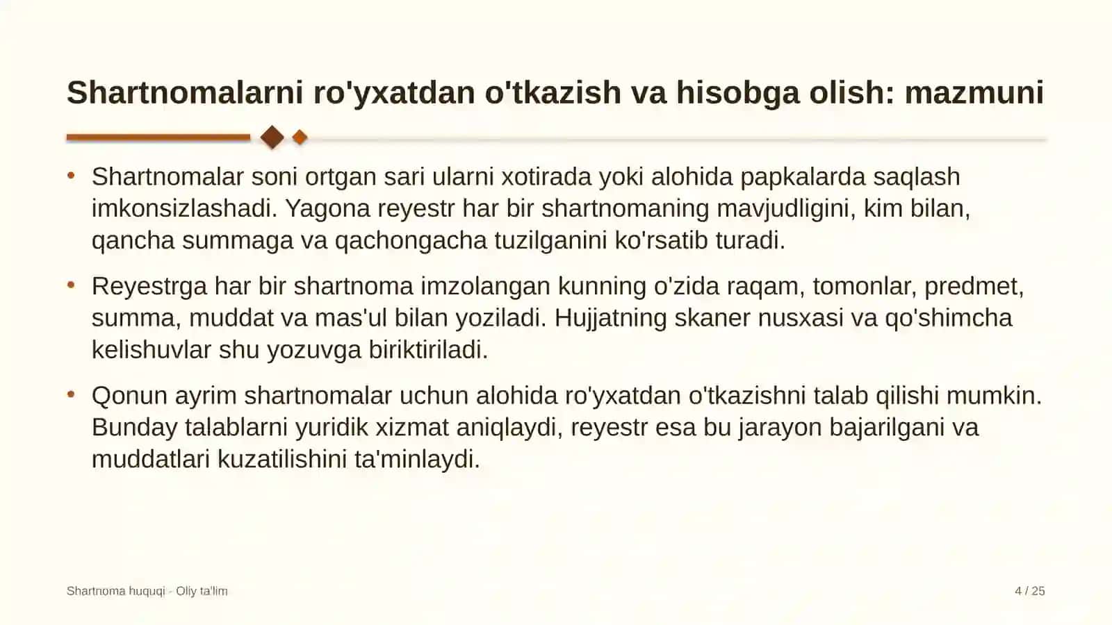 SHARTNOMA HUQUQI · OLIY TA'LIM 4