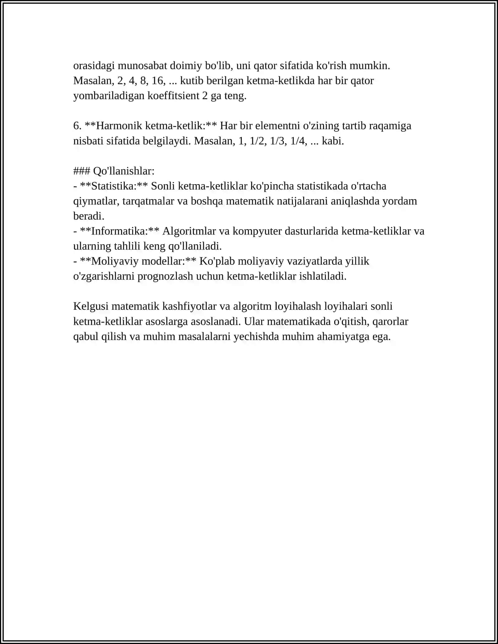 SONLI KETMA-KETLIKLARNI KOMBINATORIKA,EHTIMOLLAR NAZARIYASIDAGI TATBIQLAR 4