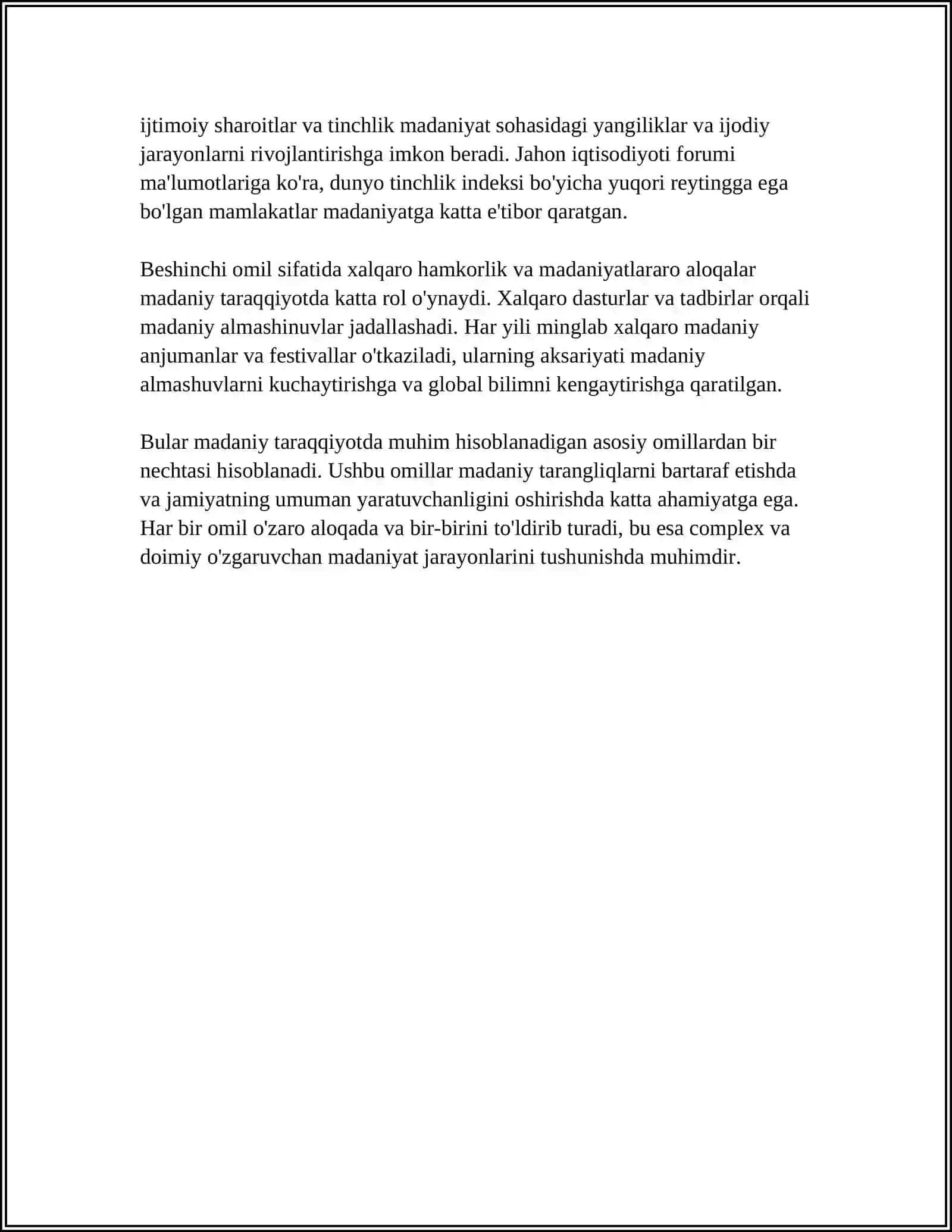 MANAVIY HAYOTDAGI O'ZGARISHLAR MADANIY TARAQQIYOT MUAMMOLARI 4