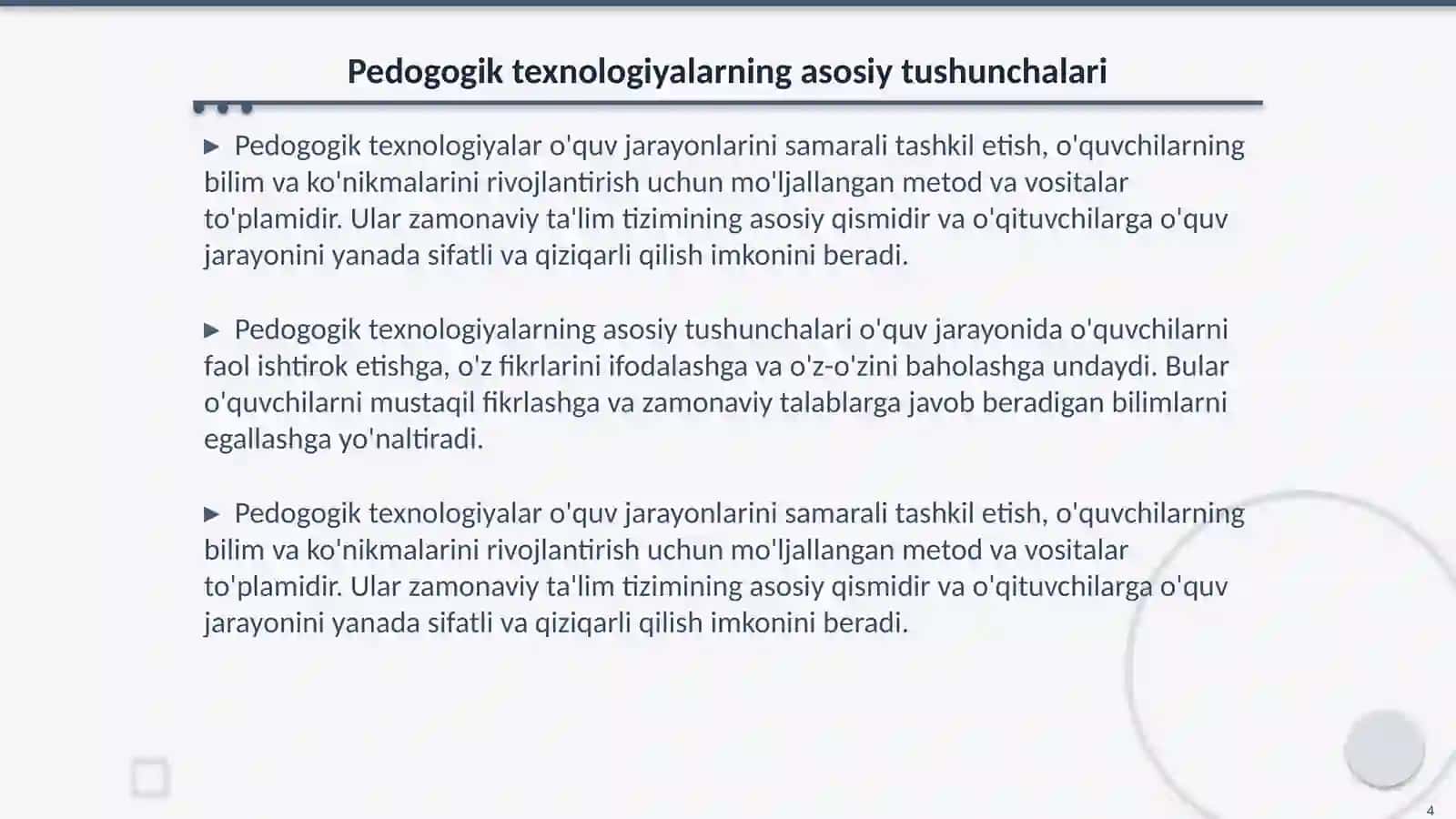 Milliy gʻoya fanining pedogogik texnologiya asosida oʻqitish nazariyasi 4