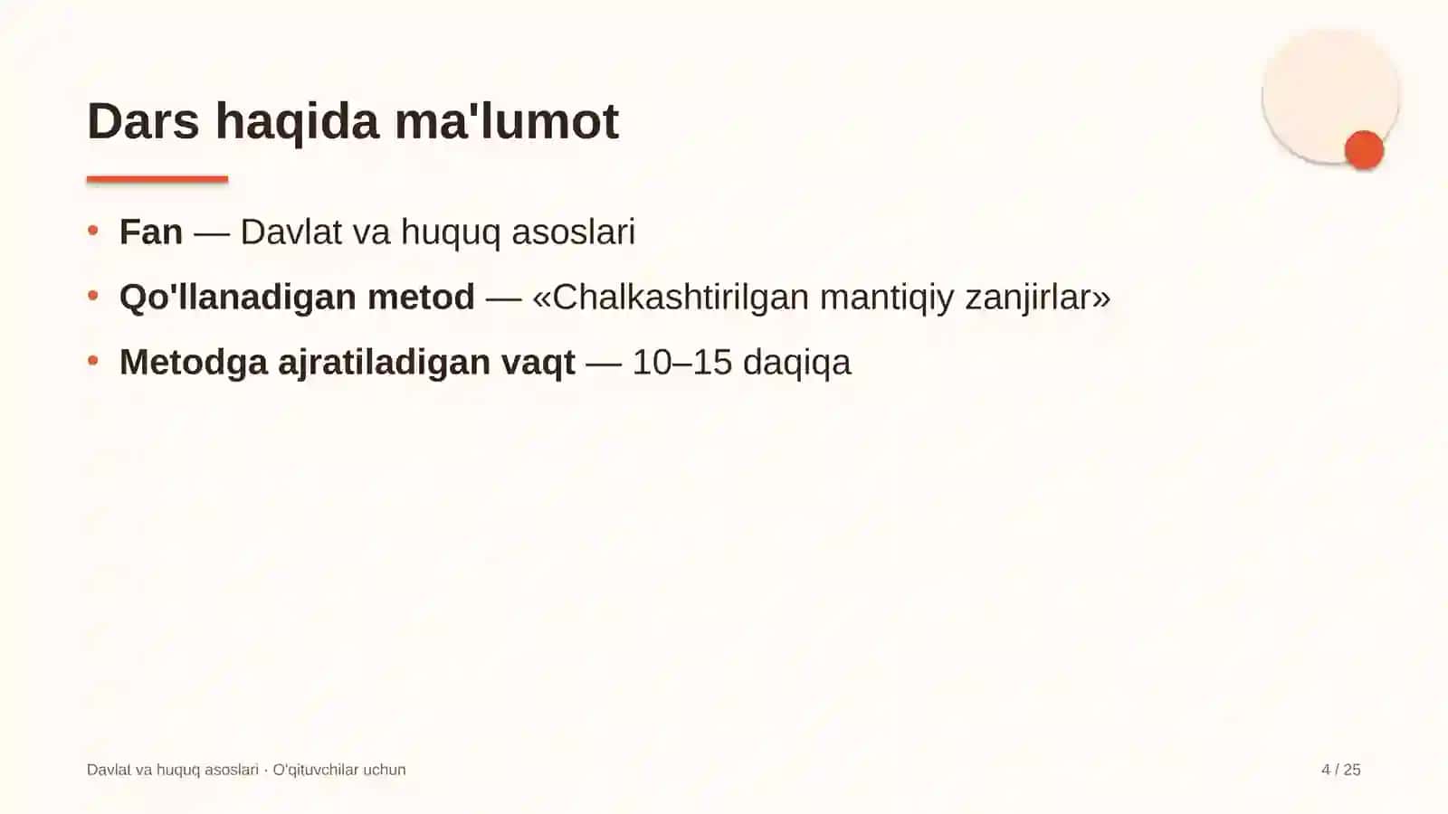 davlat va huquq asoslari darslarida chalkashtirilgan mantiqiy zanjirlar metodidan foydalanish 8474 4