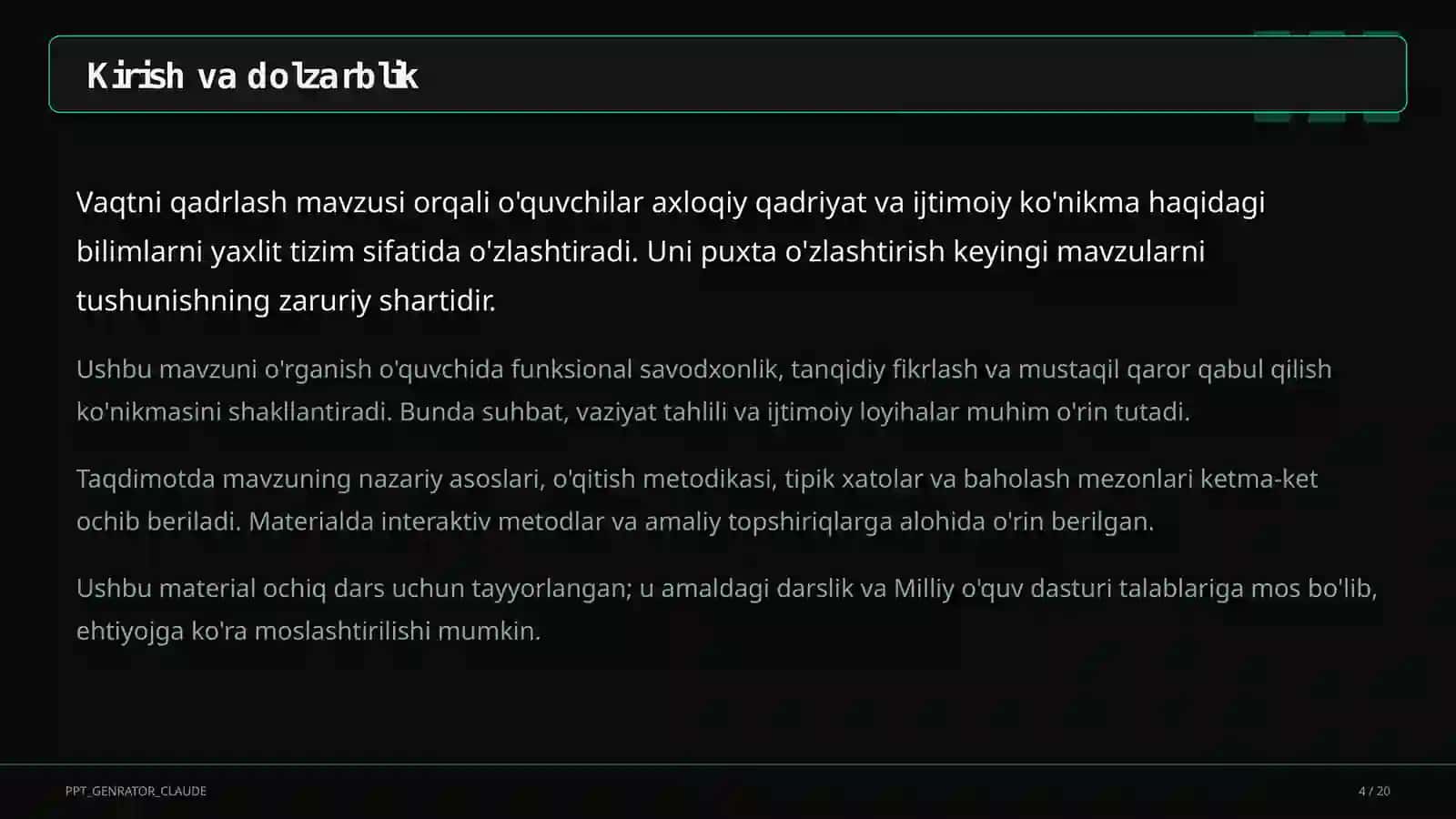 Vaqtni qadrlash (4-sinf) 4