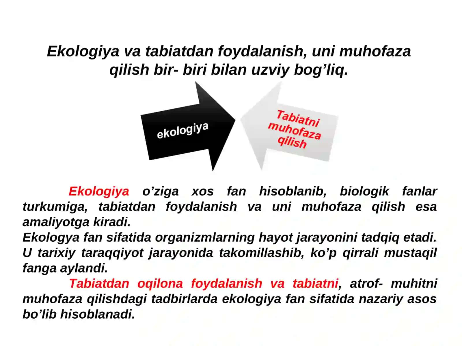 Ekologiya va tabiatni muhofaza qilish” fanining predmeti, vazifalari, maqsadi va tarixi. Ekologik muammolar 4