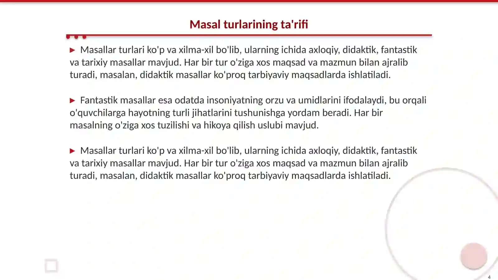 Masal va uning turlari 4