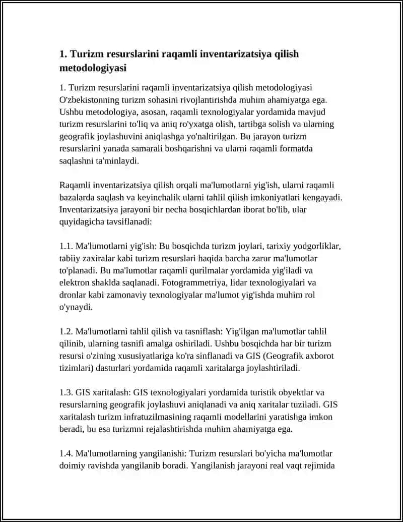 RAQAMLI TEXNOLOGIYALAR YORDAMIDA OʻZBEKISTON TURIZM RESURSLARINING INVENTARIZATSIYASI VA GIS XARITALASH 4