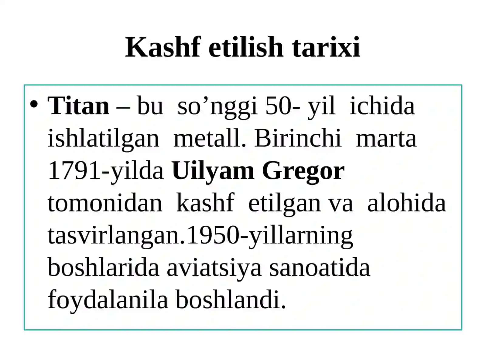 Titan  guruh chasi elementlarining ishlatilishi 4