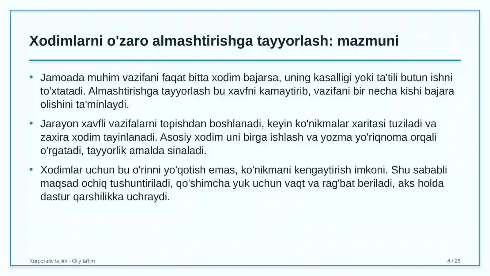 Kiyim-kechak do'konlarida xodimlarni o'zaro almashtirishga tayyorlash 4