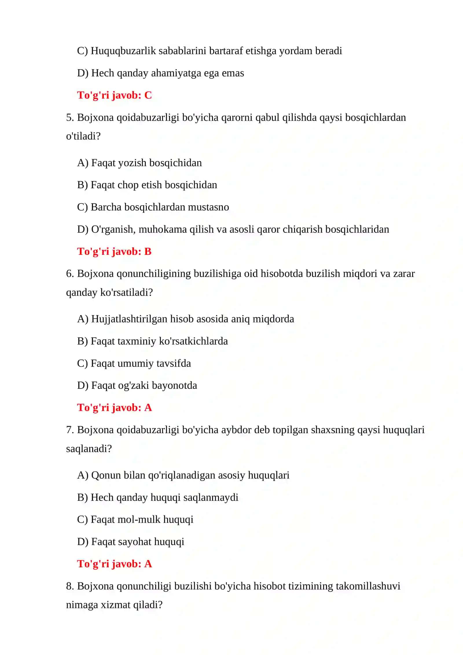 BOJXONA KODEKSI 500 TA TEST 4