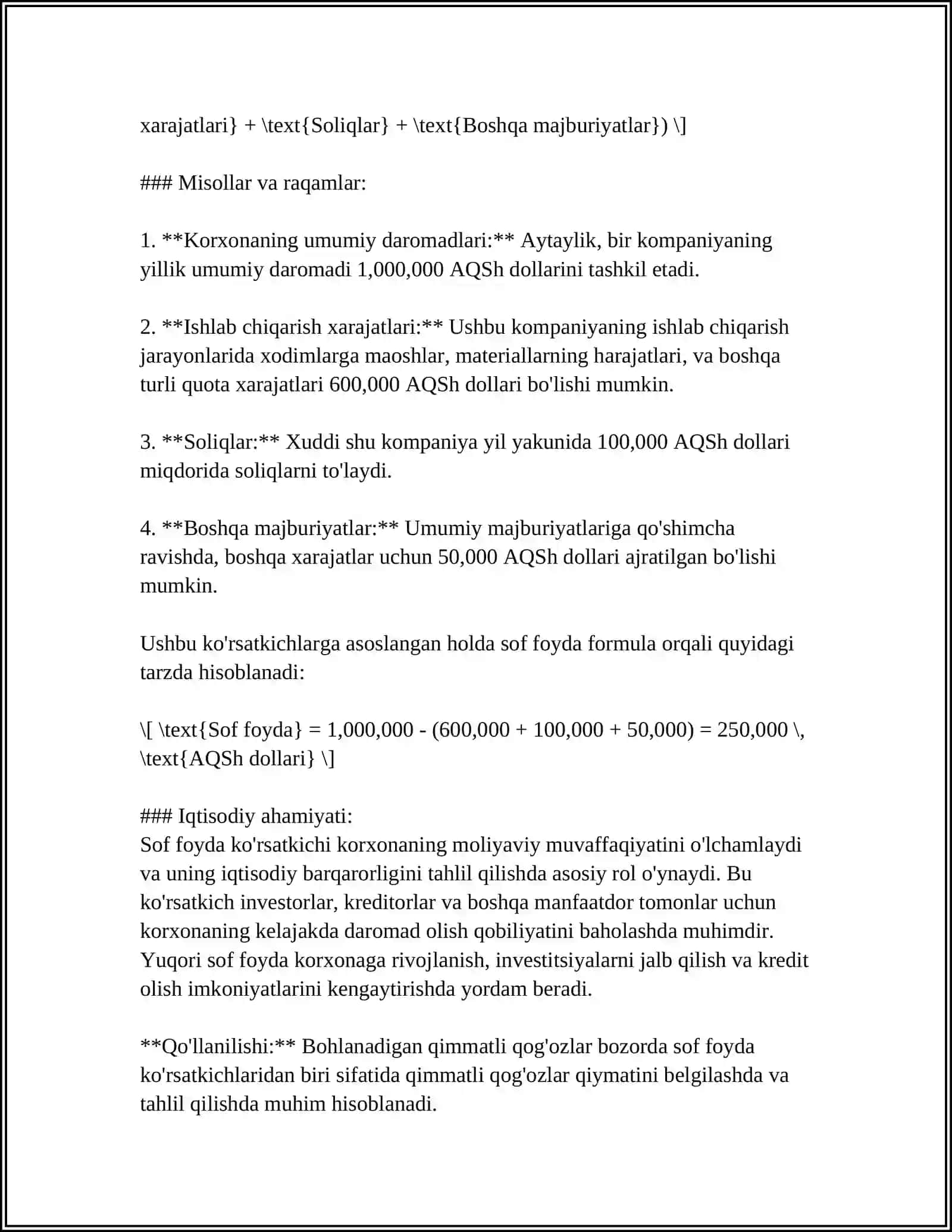 SOF FOYDANI ANIQLASH VA TAQSIMLASH HISOBI 4