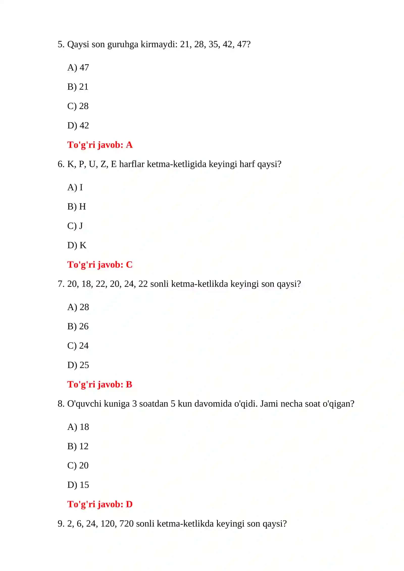 BOJXONA QO'MITASIGA IQ TESTLARI 4