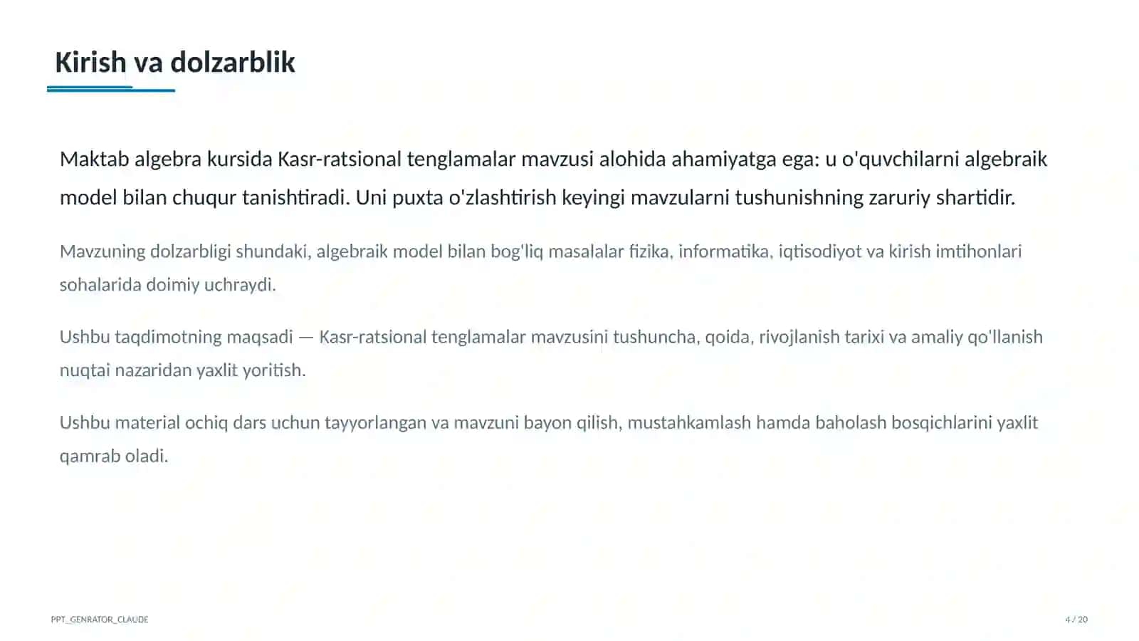 Kasr-ratsional tenglamalar (8-sinf) 4