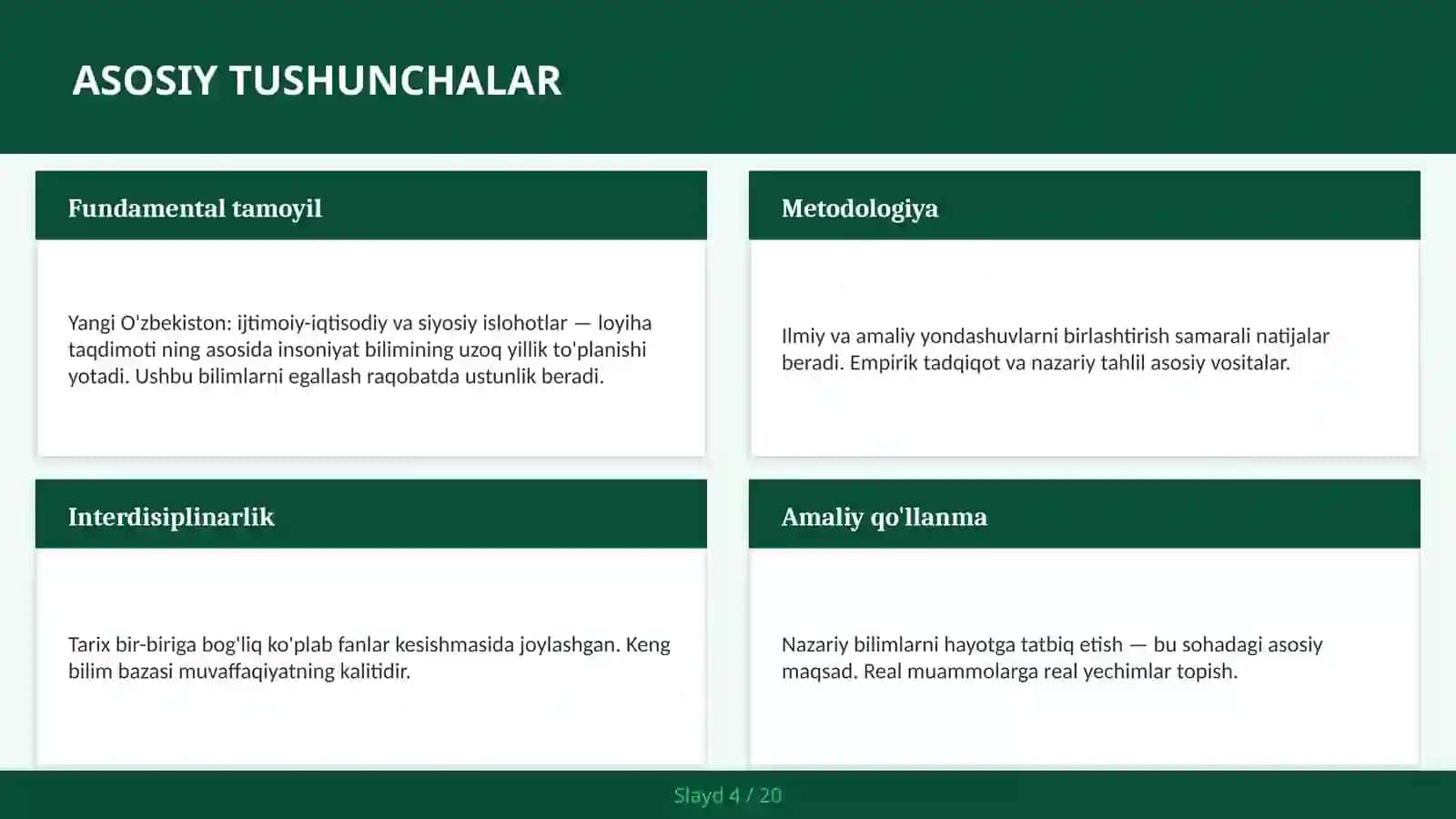 Yangi O'zbekiston: Ijtimoiy-iqtisodiy va siyosiy islohotlar — loyiha taqdimoti 4