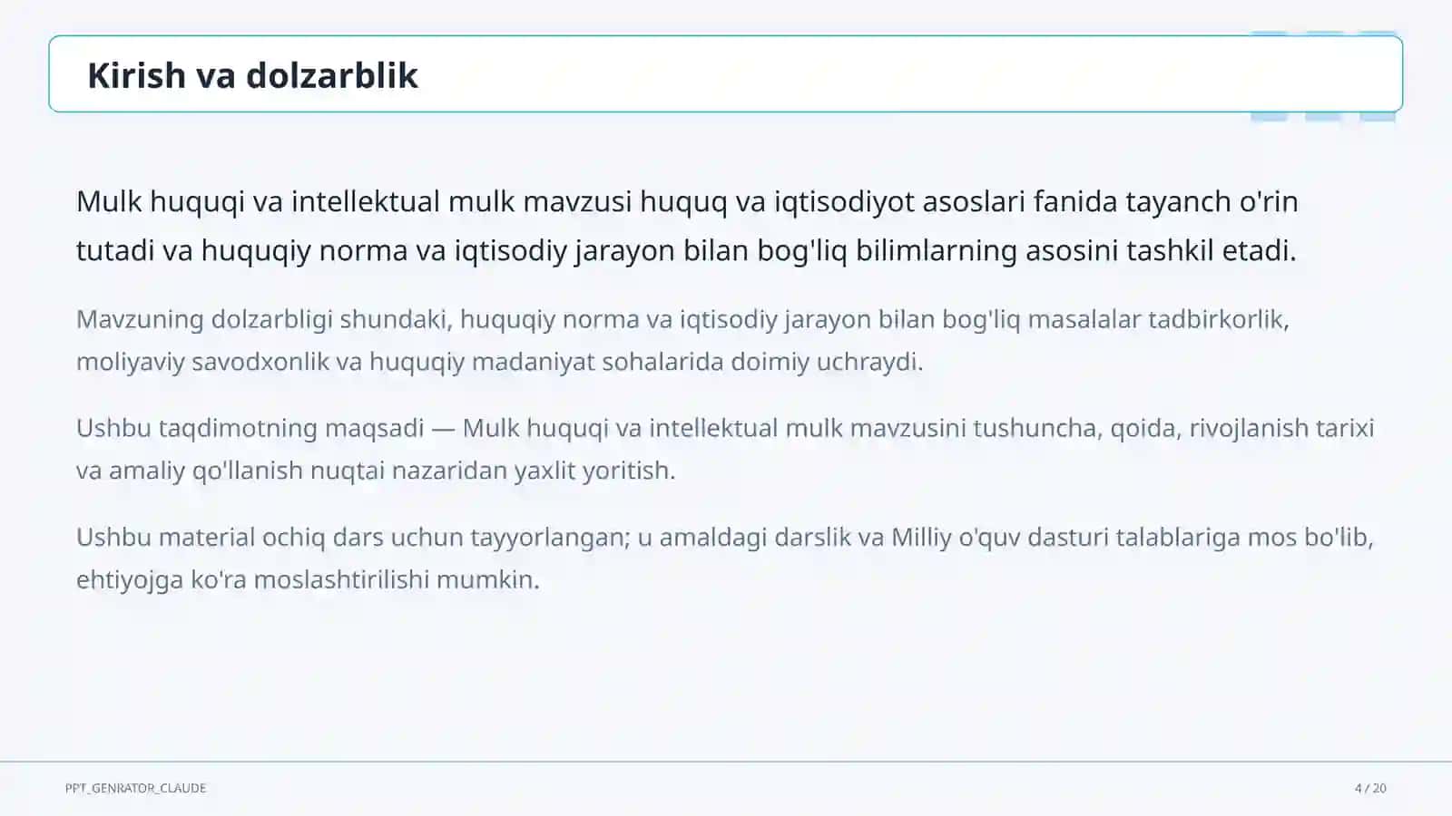 Mulk huquqi va intellektual mulk (11-sinf) 4