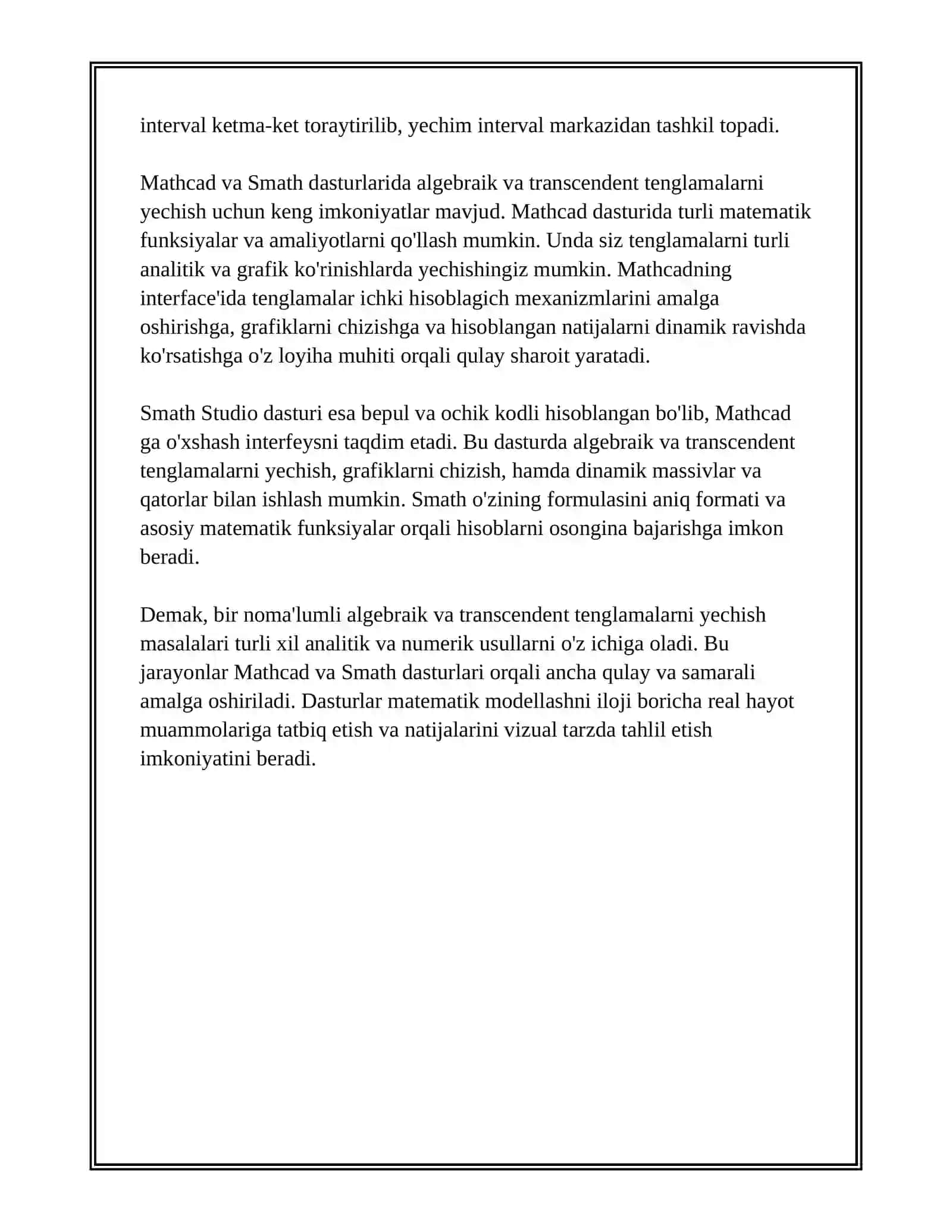 TENGLAMA VA TENGLAMALAR SISTEMASINI YECHISH. MATHCAD VA SMATH DASTURLARIDA 4