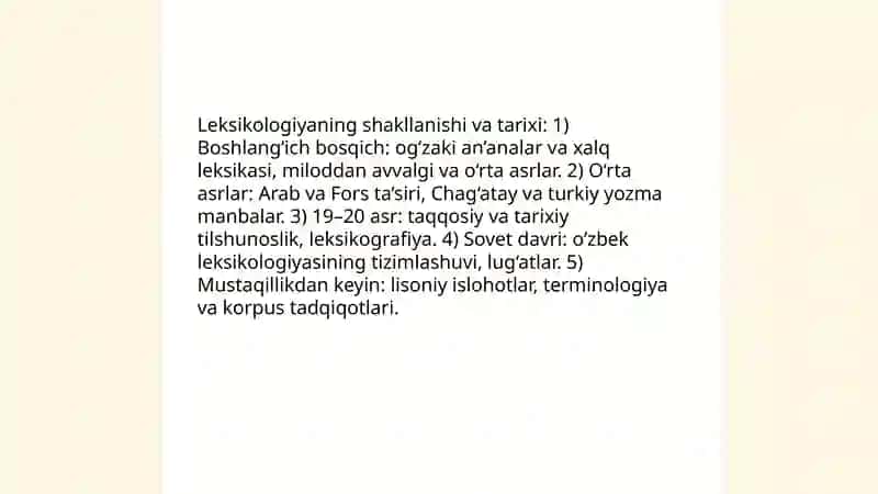 Leksikologiya. Leksikologiyaning shakllanishi va takomillashuvi 4